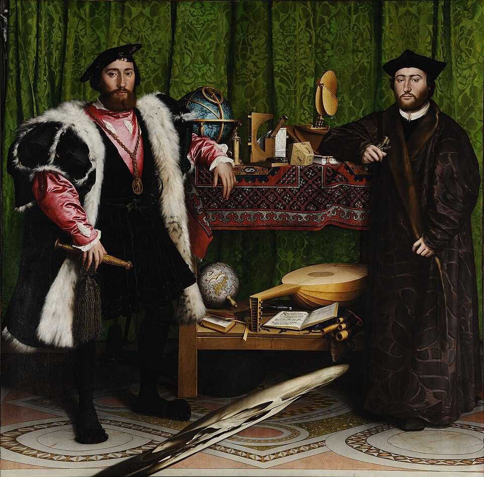 Hans Holbein the Younger, The Ambassadors (1533), with the anamorphic skull across the foreground